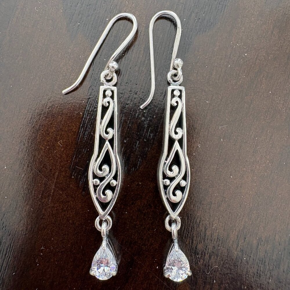 Silpada Sterling Silver Filigree Scroll Drop Dangle Earrings with CZ (W1080)